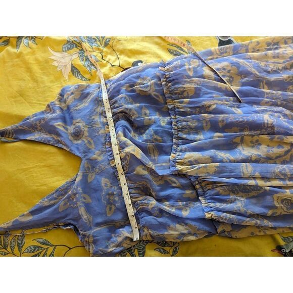 Free people Julianna chiffon maxi dress sz xs euc blue paisley print oversized - Picture 4 of 7